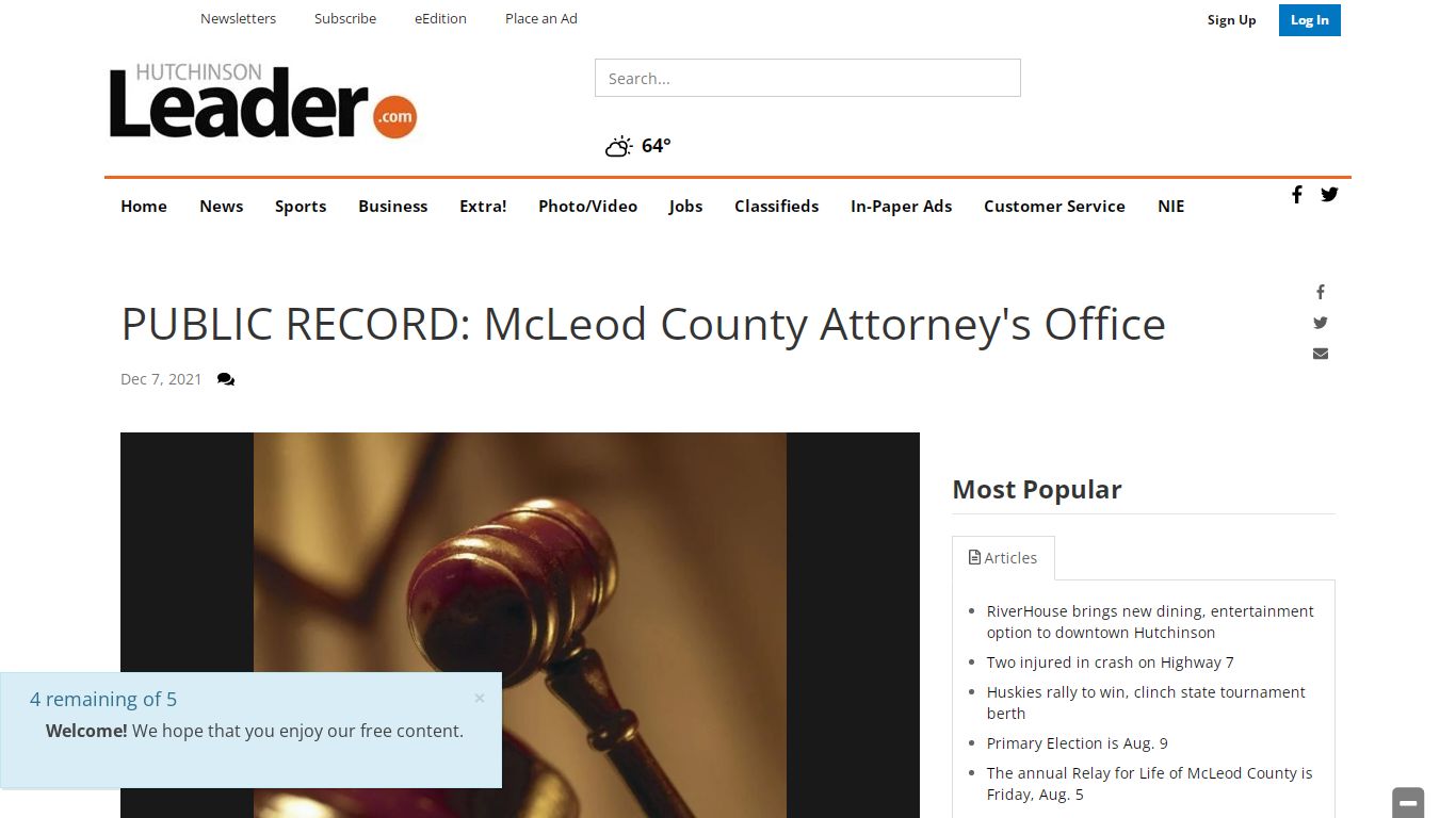 PUBLIC RECORD: McLeod County Attorney's Office | Public ...