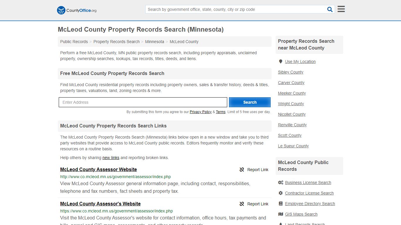 Property Records Search - McLeod County, MN (Assessments ...